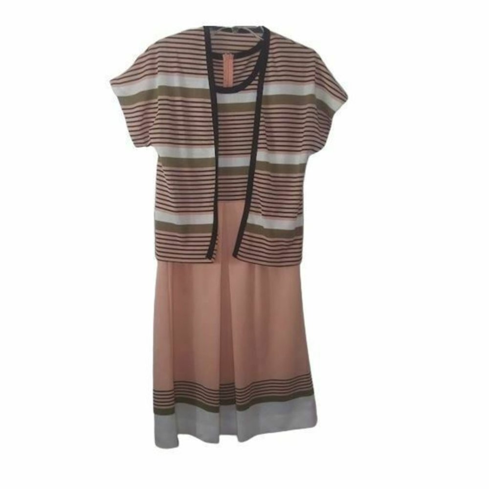Vintage 1970's Knit Stripe Jacket Dress Peach Multi - Picture 2 of 6